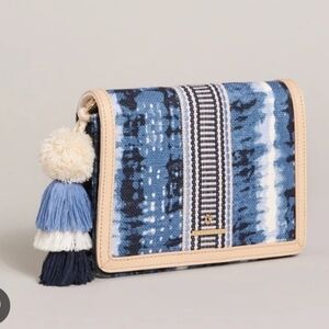 Spartina Oyster Factory Tideclutch 449 Blue and Cream Crossbody Bag